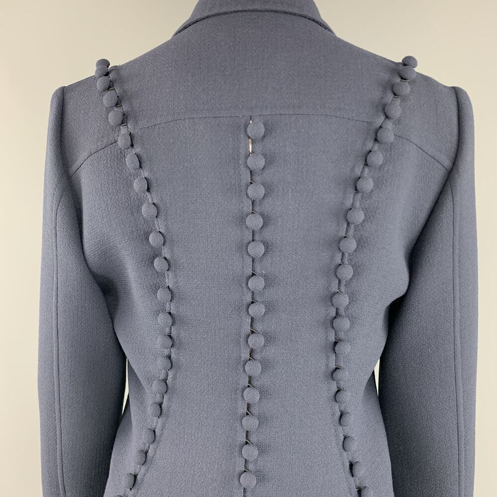 CHADO RALPH RUCCI Size 2 Navy Crepe Wool Button Trim Notch Lapel Jacket - Picture 8 of 10
